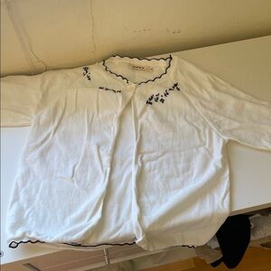 White Cardigan with Black Embroidery